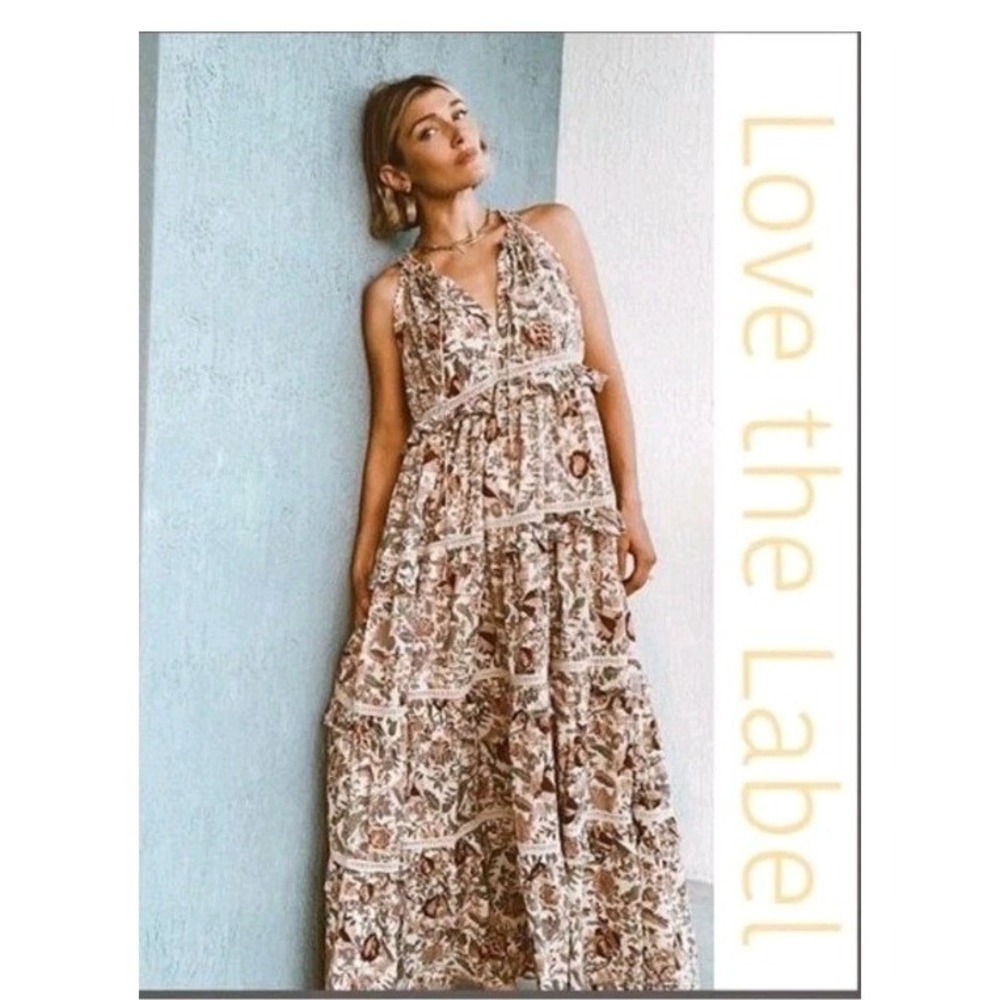 Anthropologie Love The Label Helena Tiered Floral Maxi Dress Sz M Boho Flowy